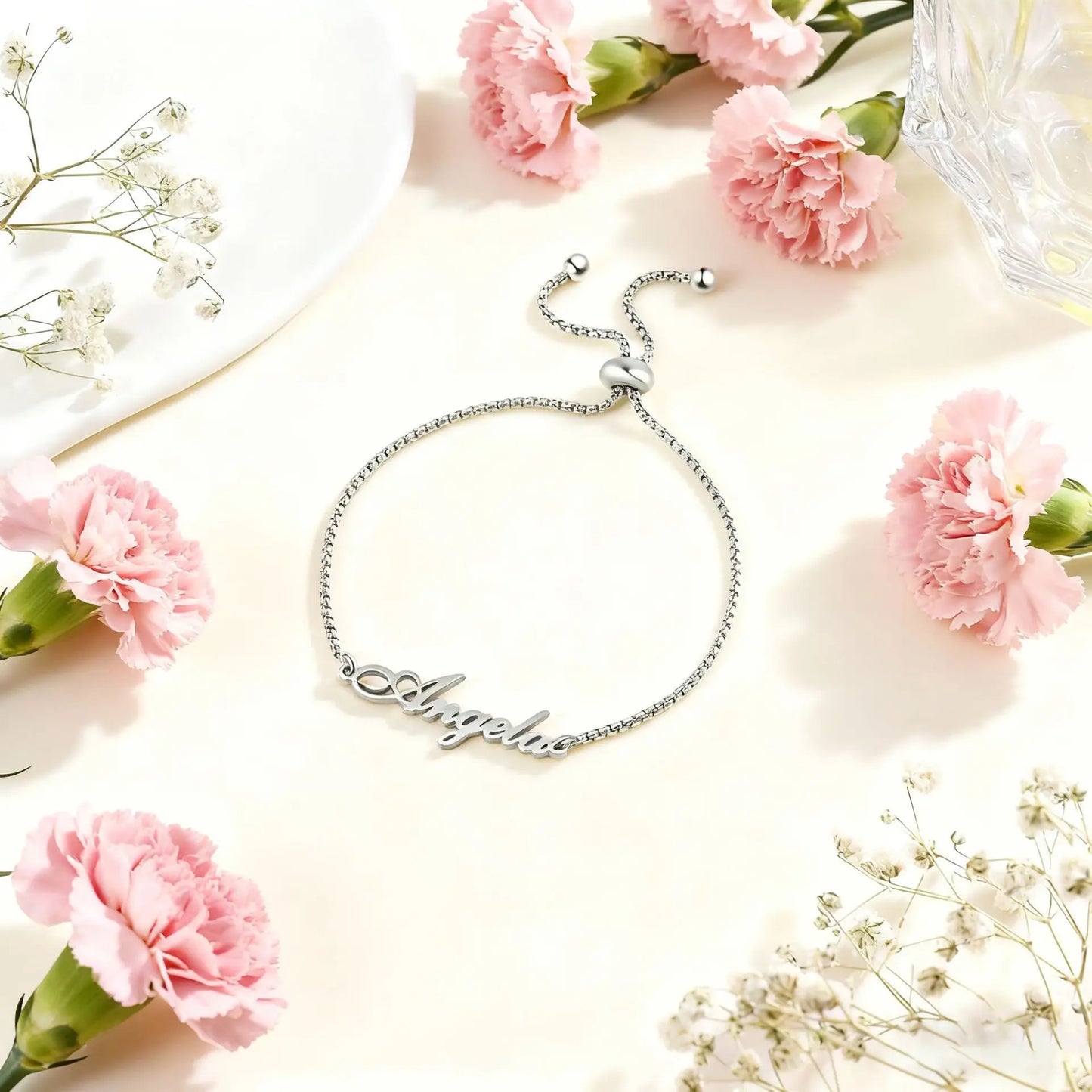 Fashion and Personalized Jewelry Stainless Steel Bead Customized English Letter Adjustable Bracelet for Couple
