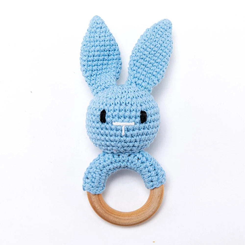 Baby Crochet Rattle Wooden Teether Toy BPA Free Wood Rodent Rabbit Rattle Baby Mobile Play Gym Newborn Educational Music Toys