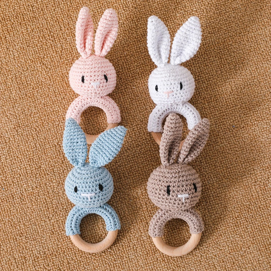 Baby Crochet Rattle Wooden Teether Toy BPA Free Wood Rodent Rabbit Rattle Baby Mobile Play Gym Newborn Educational Music Toys