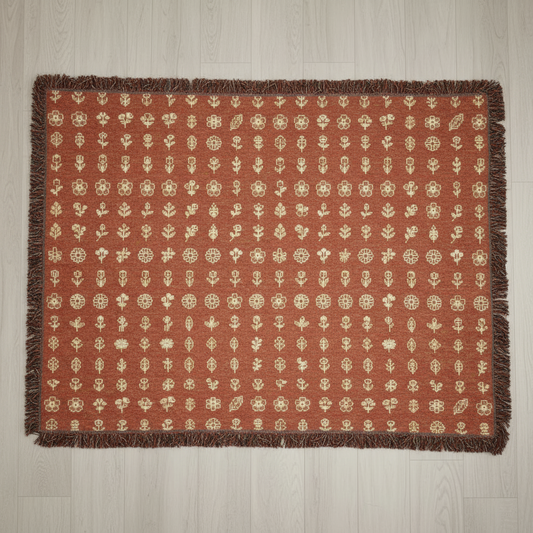 Woven Blanket — Reversible Neutral Patterned Throw for Cozy Living, Reversible Beige & Charcoal Decorative Blanket