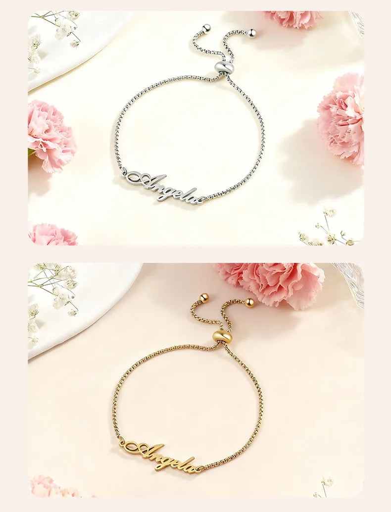Fashion and Personalized Jewelry Stainless Steel Bead Customized English Letter Adjustable Bracelet for Couple