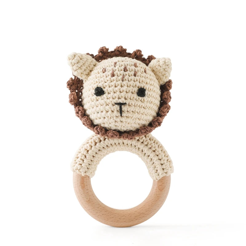 Baby Crochet Rattle Wooden Teether Toy BPA Free Wood Rodent Rabbit Rattle Baby Mobile Play Gym Newborn Educational Music Toys