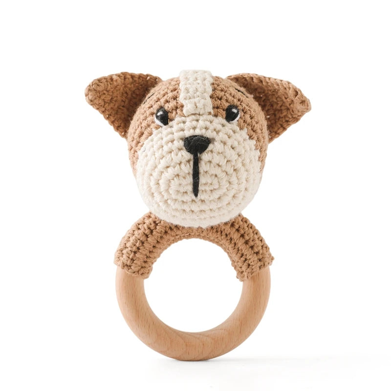 Baby Crochet Rattle Wooden Teether Toy BPA Free Wood Rodent Rabbit Rattle Baby Mobile Play Gym Newborn Educational Music Toys