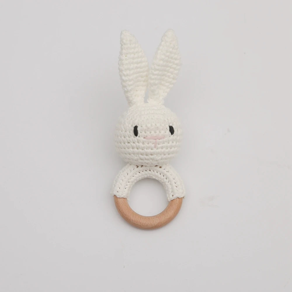 Baby Crochet Rattle Wooden Teether Toy BPA Free Wood Rodent Rabbit Rattle Baby Mobile Play Gym Newborn Educational Music Toys