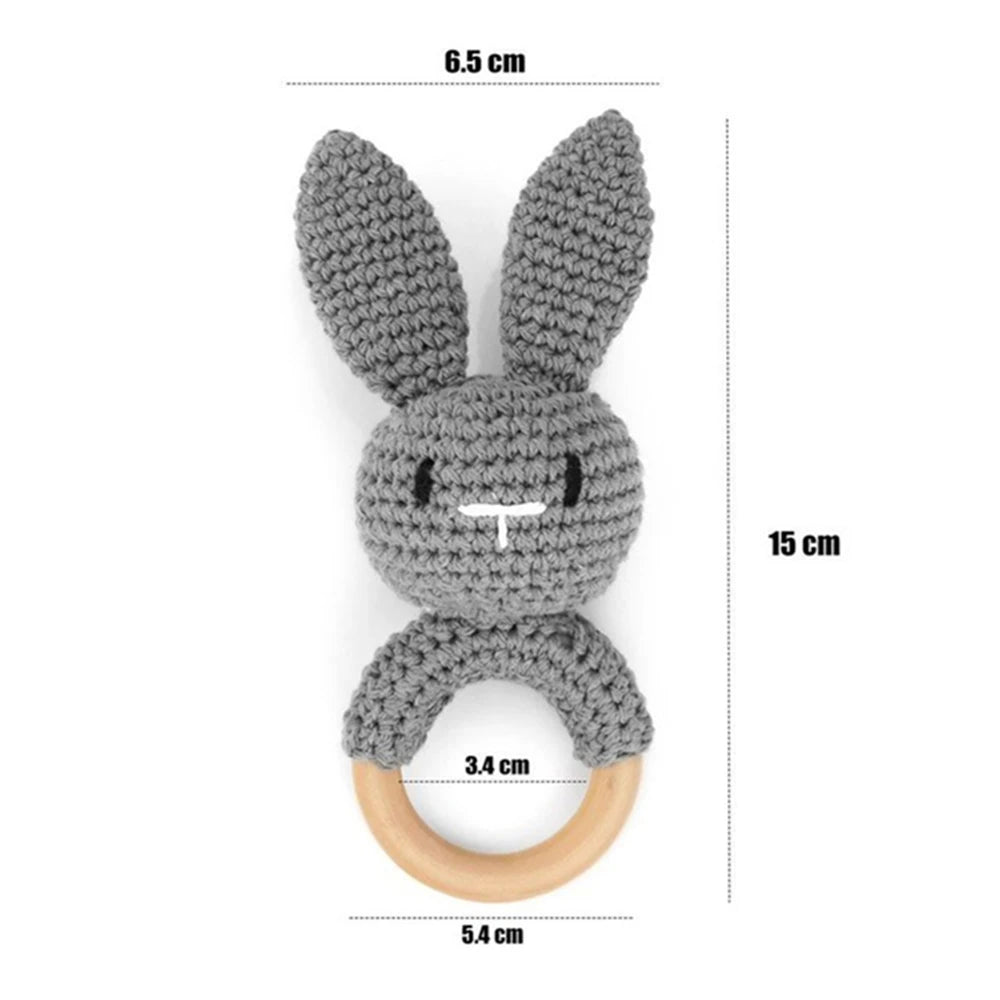Baby Crochet Rattle Wooden Teether Toy BPA Free Wood Rodent Rabbit Rattle Baby Mobile Play Gym Newborn Educational Music Toys
