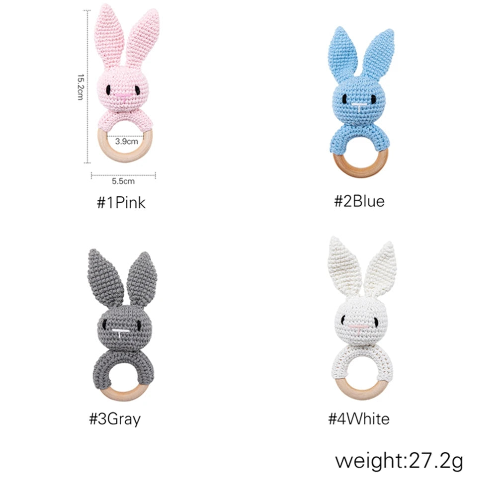 Baby Crochet Rattle Wooden Teether Toy BPA Free Wood Rodent Rabbit Rattle Baby Mobile Play Gym Newborn Educational Music Toys