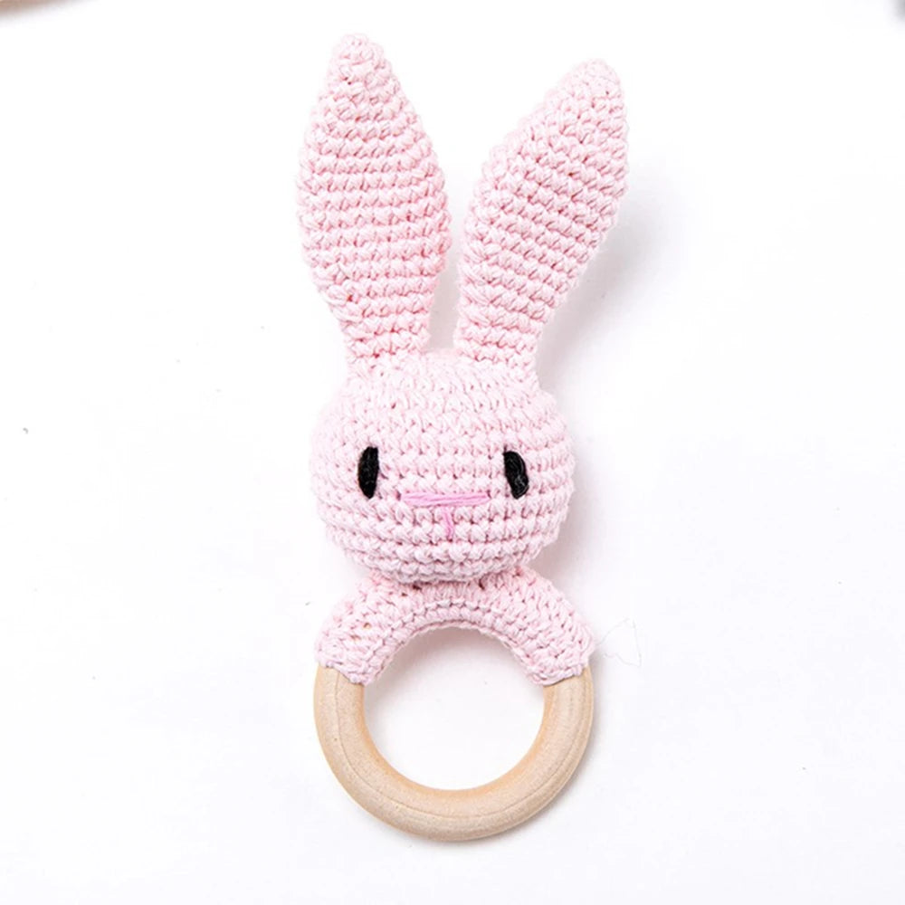 Baby Crochet Rattle Wooden Teether Toy BPA Free Wood Rodent Rabbit Rattle Baby Mobile Play Gym Newborn Educational Music Toys