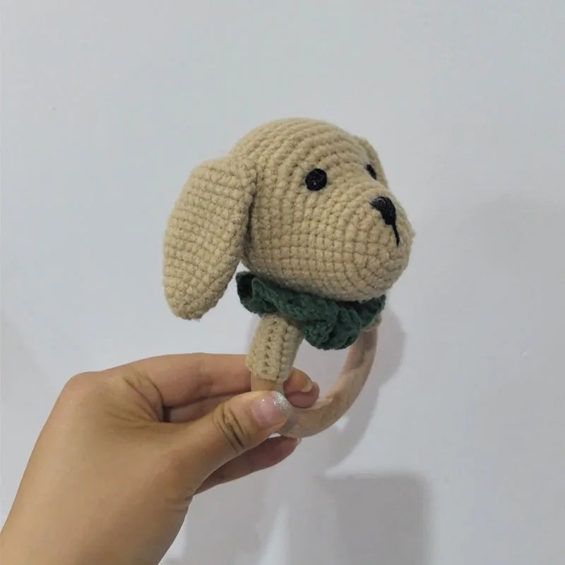Baby Music Rattle Toy Newborn Dog Crochet Rattle Cute Animal Crochet Rattle Soother Wooden Bracelet Teether Kids Wooden Toys